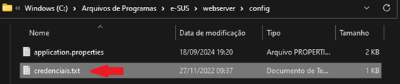 Figura 11 - Diretório do arquivo “credenciais” PEC e-SUS APS.