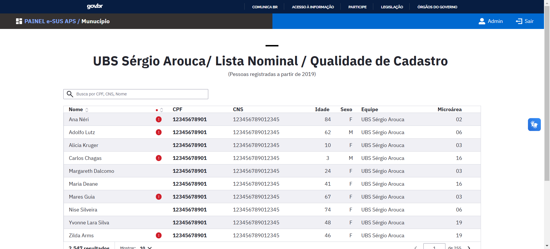 Lista Nominal de Qualidade de Cadastro